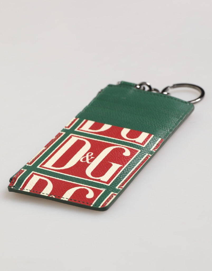 Dolce & Gabbana Green Calf Leather Logo Print Monogram Card Holder Wallet - Beyzy Store - Dolce & Gabbana