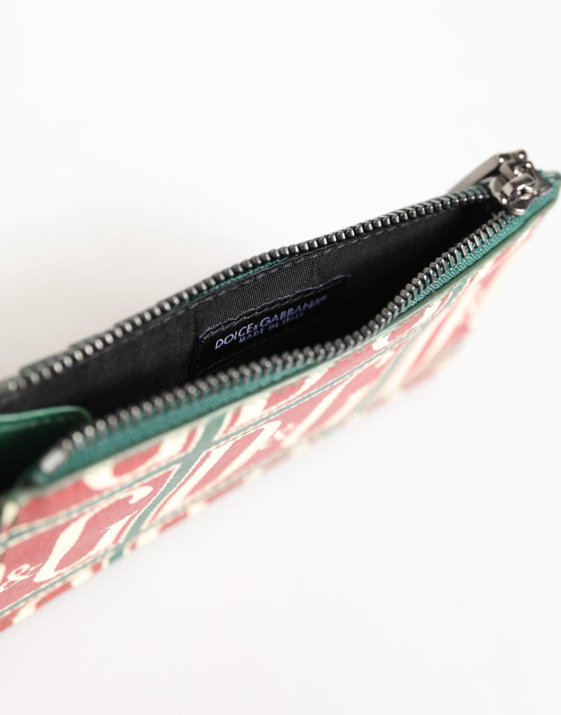 Dolce & Gabbana Green Calf Leather Logo Print Monogram Card Holder Wallet - Beyzy Store - Dolce & Gabbana
