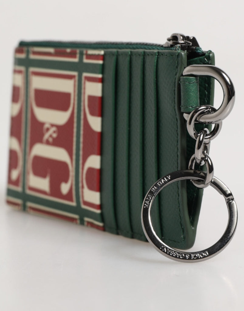 Dolce & Gabbana Green Calf Leather Logo Print Monogram Card Holder Wallet - Beyzy Store - Dolce & Gabbana