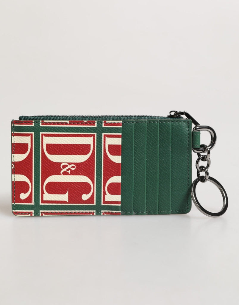 Dolce & Gabbana Green Calf Leather Logo Print Monogram Card Holder Wallet - Beyzy Store - Dolce & Gabbana