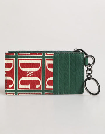 Dolce & Gabbana Green Calf Leather Logo Print Monogram Card Holder Wallet - Beyzy Store - Dolce & Gabbana