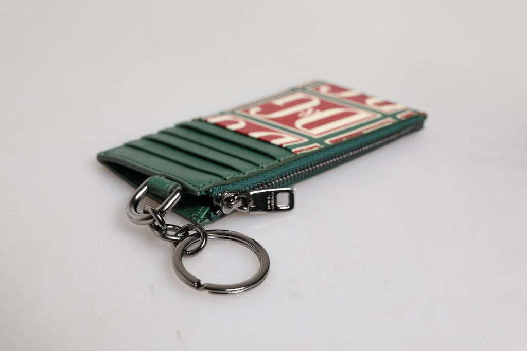 Dolce & Gabbana Green Calf Leather Logo Print Monogram Card Holder Wallet - Beyzy Store - Dolce & Gabbana