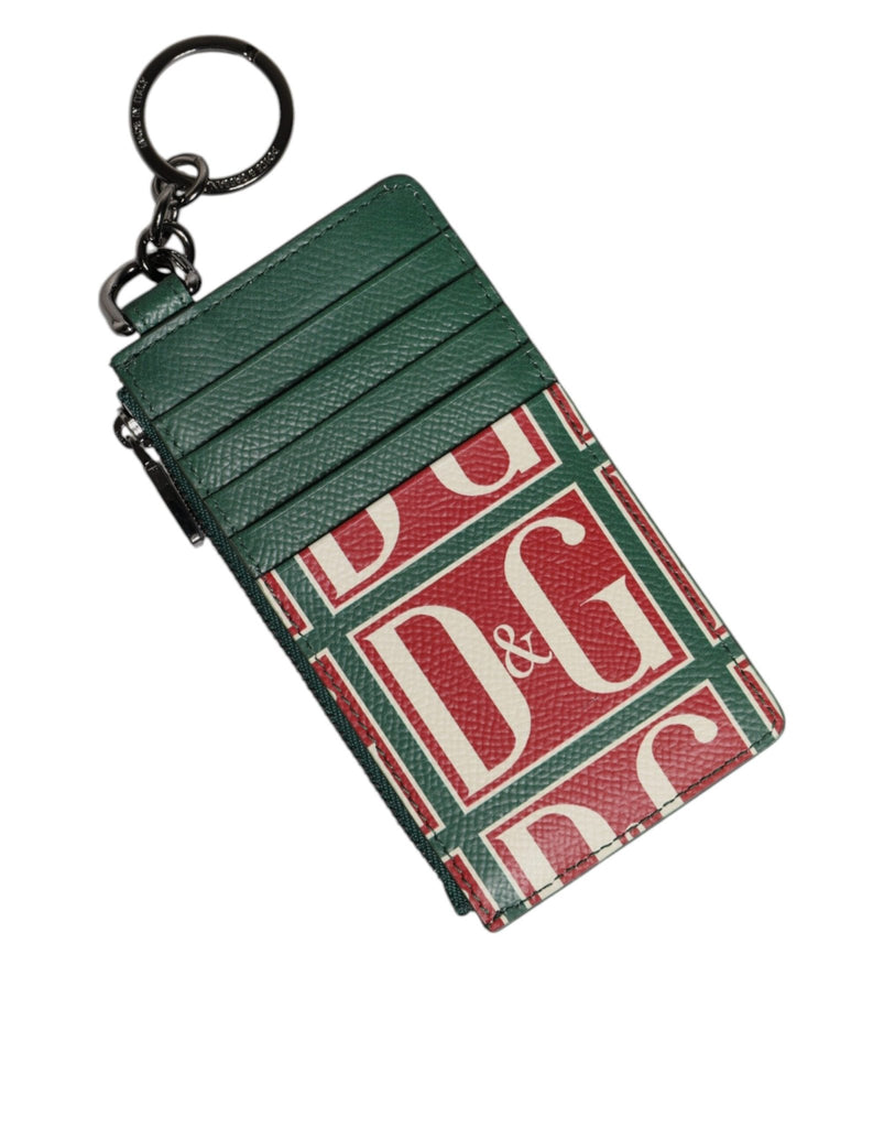 Dolce & Gabbana Green Calf Leather Logo Print Monogram Card Holder Wallet - Beyzy Store - Dolce & Gabbana