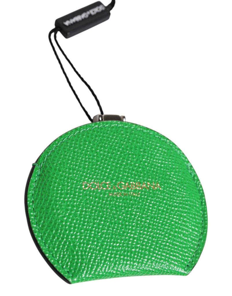 Dolce & Gabbana Green Calfskin Leather Round Logo Hand Mirror Holder - Beyzy Store - Dolce & Gabbana