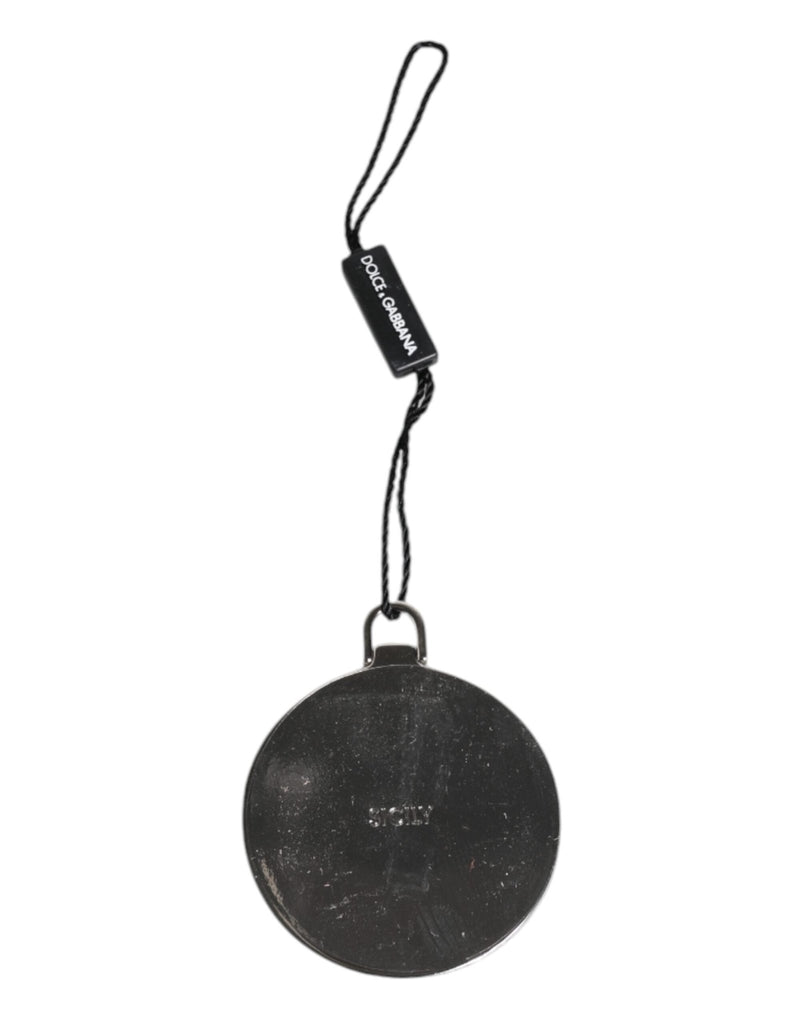 Dolce & Gabbana Green Calfskin Leather Round Logo Hand Mirror Holder - Beyzy Store - Dolce & Gabbana