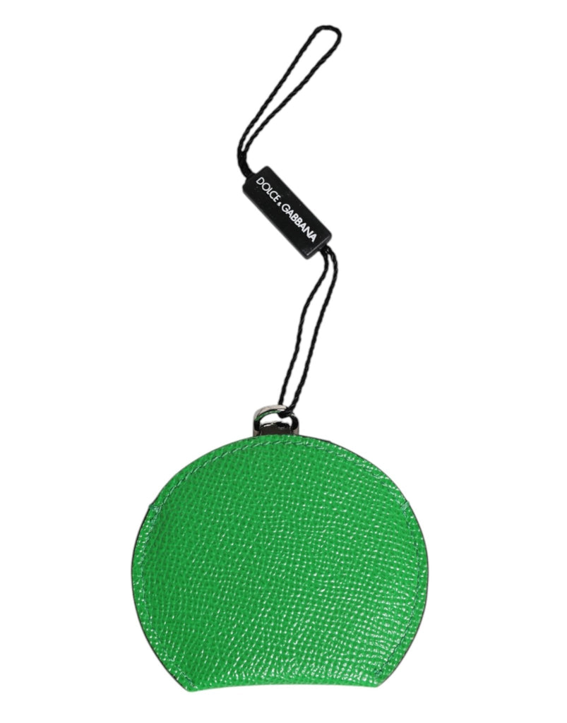 Dolce & Gabbana Green Calfskin Leather Round Logo Hand Mirror Holder - Beyzy Store - Dolce & Gabbana