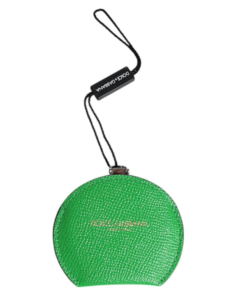 Dolce & Gabbana Green Calfskin Leather Round Logo Hand Mirror Holder - Beyzy Store - Dolce & Gabbana