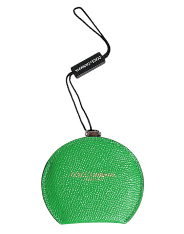 Dolce & Gabbana Green Calfskin Leather Round Logo Hand Mirror Holder - Beyzy Store - Dolce & Gabbana