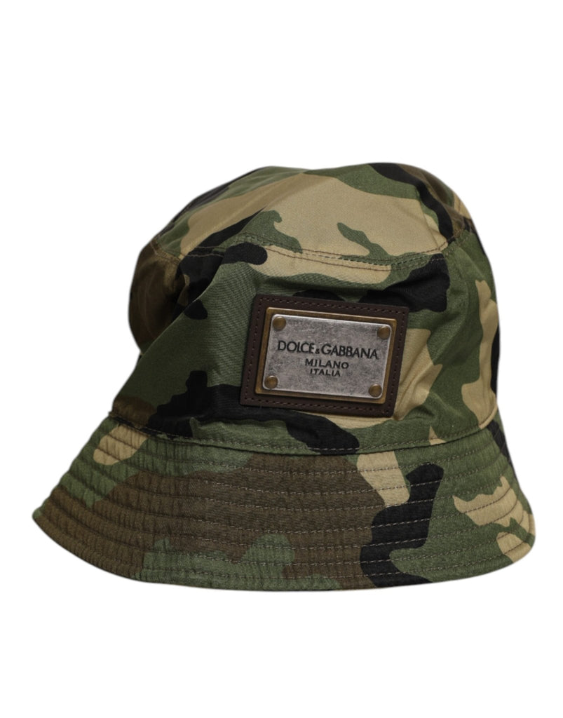 Dolce & Gabbana Green Camouflage Polyamide Logo Bucket Cap Hat - Beyzy Store - Dolce & Gabbana