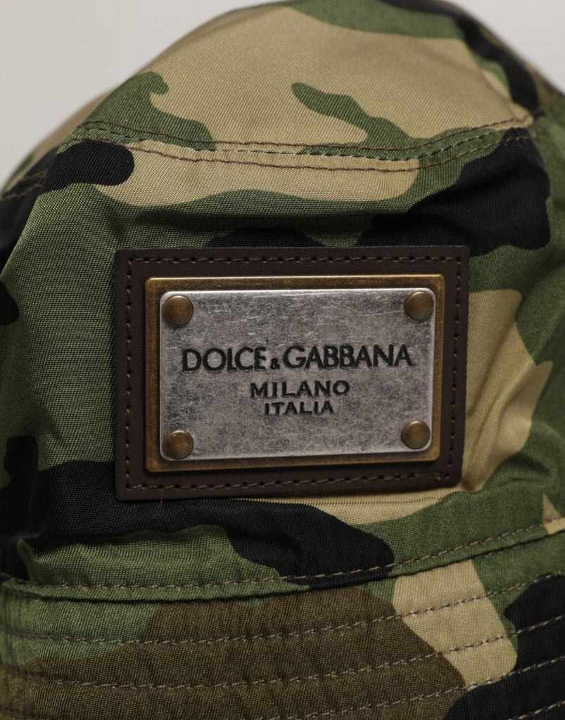 Dolce & Gabbana Green Camouflage Polyamide Logo Bucket Cap Hat - Beyzy Store - Dolce & Gabbana
