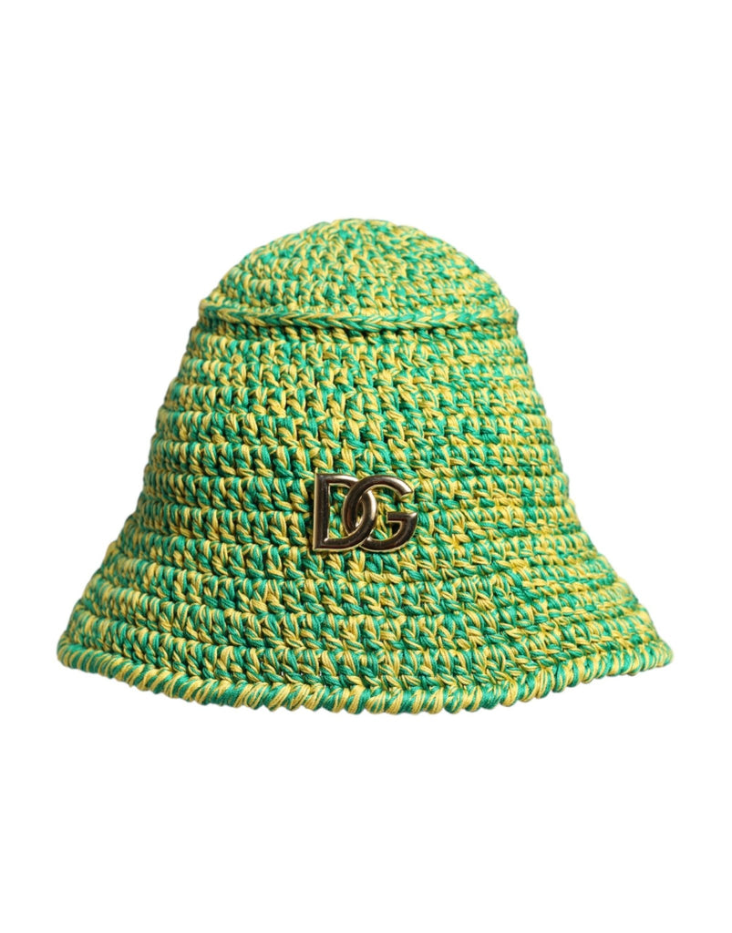 Dolce & Gabbana Green Cotton Crochet DG Logo Bucket Hat - Beyzy Store - Dolce & Gabbana