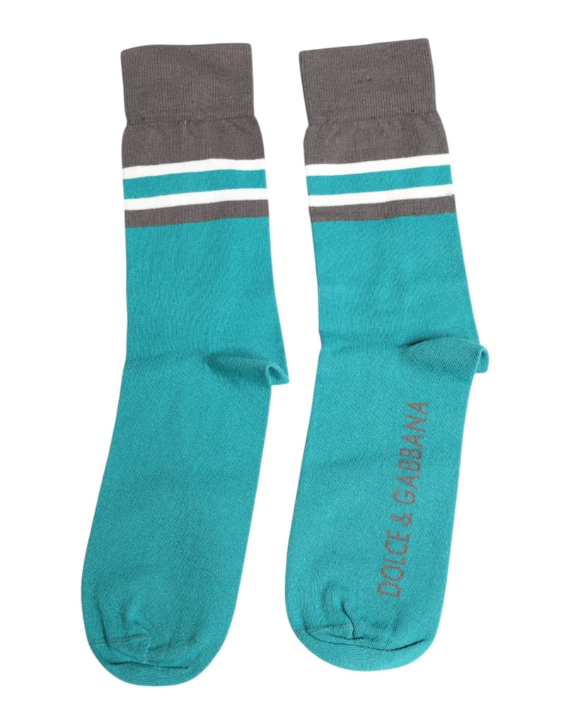 Dolce & Gabbana Green Gray Stretch DG Logo Mid Calf Socks - Beyzy Store - Dolce & Gabbana