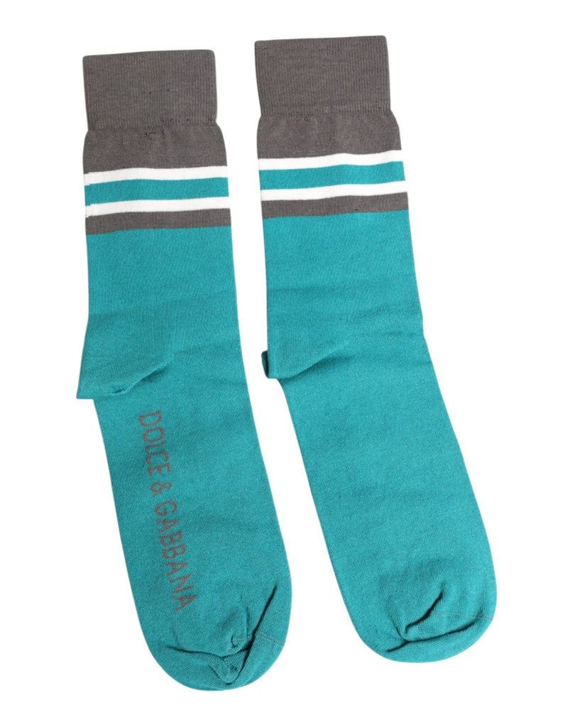 Dolce & Gabbana Green Gray Stretch DG Logo Mid Calf Socks - Beyzy Store - Dolce & Gabbana