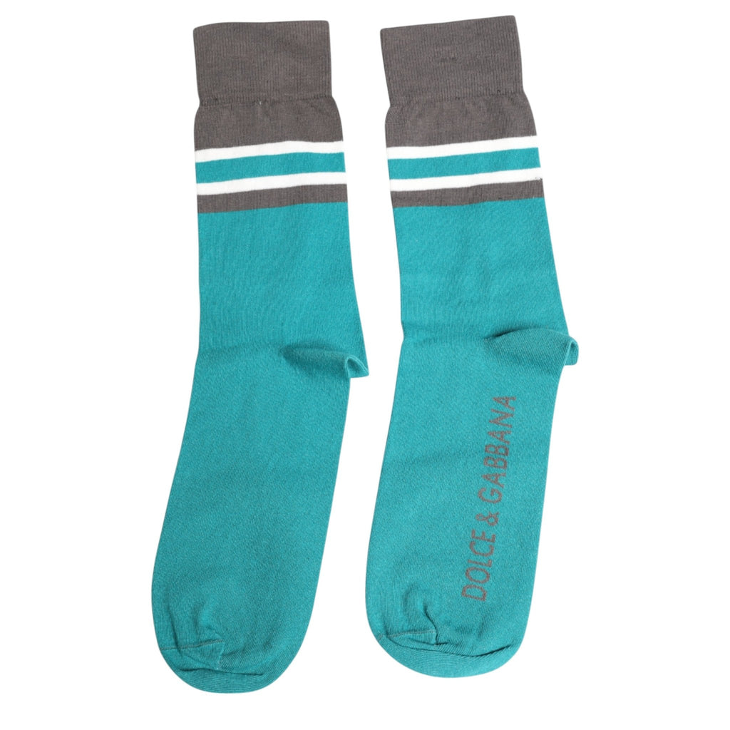 Dolce & Gabbana Green Gray Stretch DG Logo Mid Calf Socks - Beyzy Store - Dolce & Gabbana