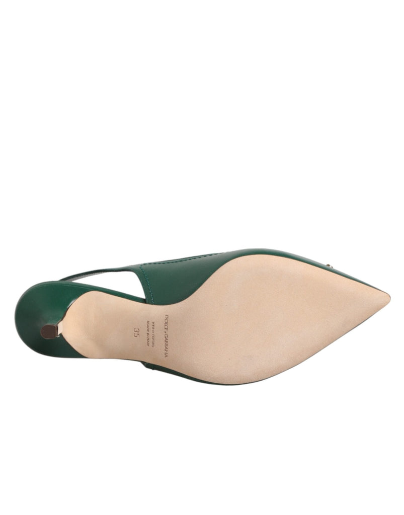 Dolce & Gabbana Green Leather AMORE Heels Slingbacks Shoes - Beyzy Store - Dolce & Gabbana