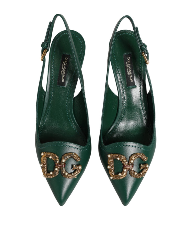 Dolce & Gabbana Green Leather AMORE Heels Slingbacks Shoes - Beyzy Store - Dolce & Gabbana