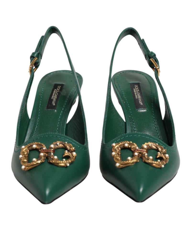 Dolce & Gabbana Green Leather AMORE Heels Slingbacks Shoes - Beyzy Store - Dolce & Gabbana