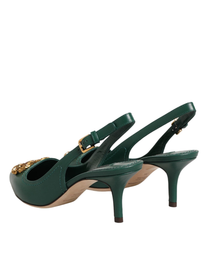 Dolce & Gabbana Green Leather AMORE Heels Slingbacks Shoes - Beyzy Store - Dolce & Gabbana