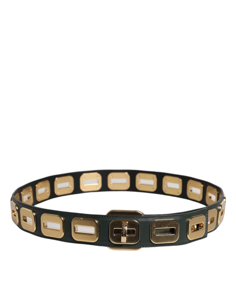 Dolce & Gabbana Green Leather Gold Tone Rotating Buckle Belt - Beyzy Store - Dolce & Gabbana