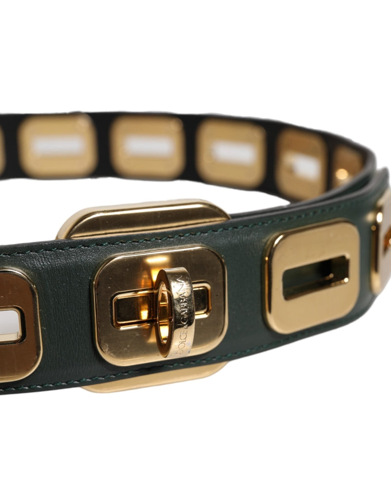 Dolce & Gabbana Green Leather Gold Tone Rotating Buckle Belt - Beyzy Store - Dolce & Gabbana