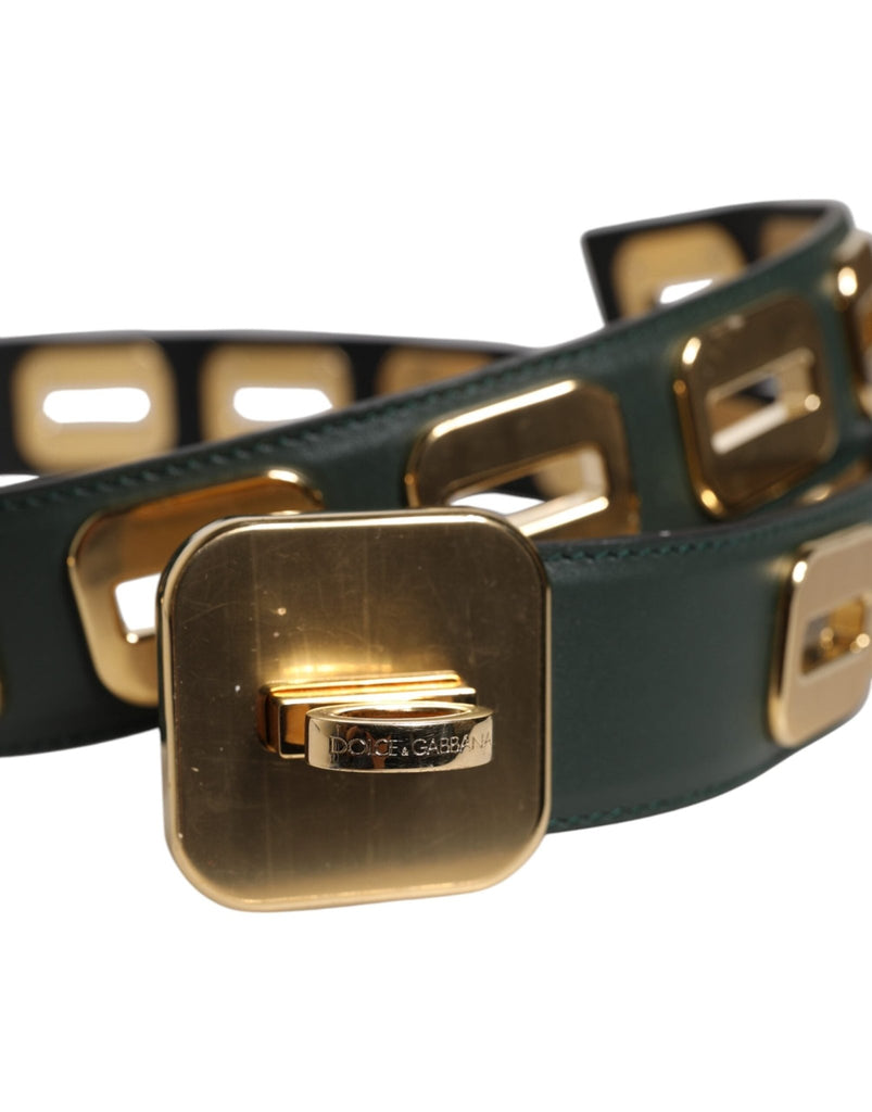 Dolce & Gabbana Green Leather Gold Tone Rotating Buckle Belt - Beyzy Store - Dolce & Gabbana