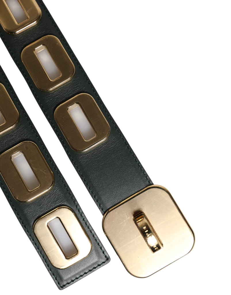 Dolce & Gabbana Green Leather Gold Tone Rotating Buckle Belt - Beyzy Store - Dolce & Gabbana