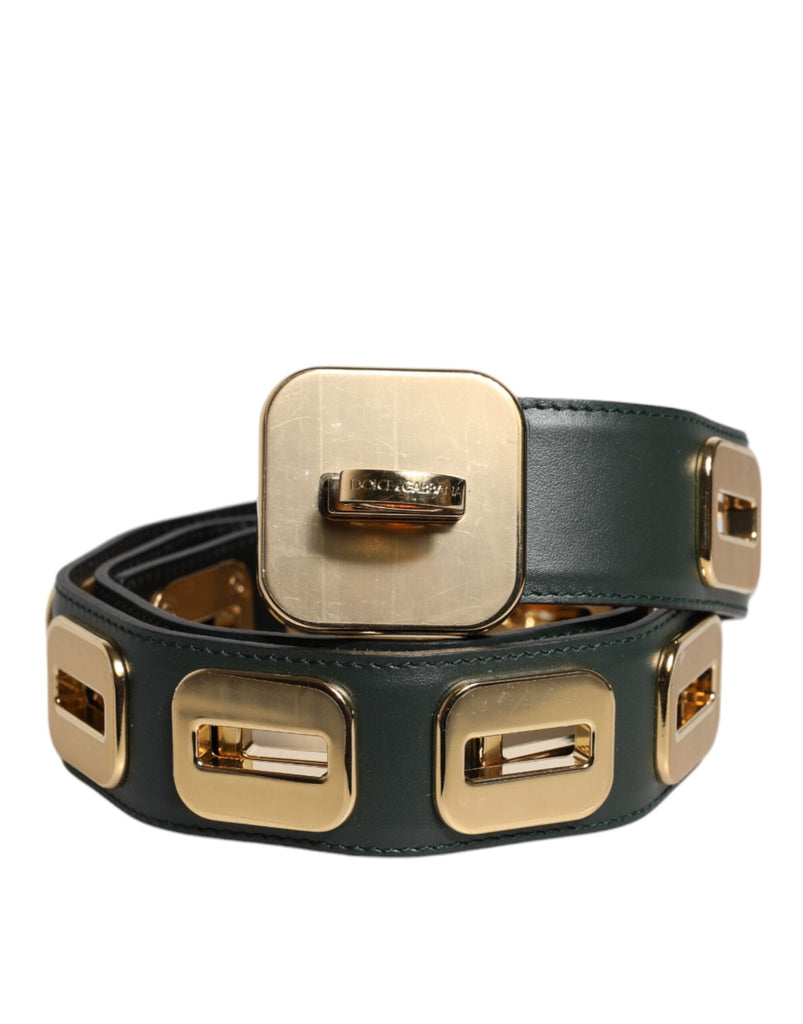 Dolce & Gabbana Green Leather Gold Tone Rotating Buckle Belt - Beyzy Store - Dolce & Gabbana