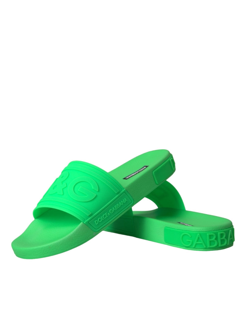 Dolce & Gabbana Green Leather Slides Sandals Beachwear Shoes - Beyzy Store - Dolce & Gabbana