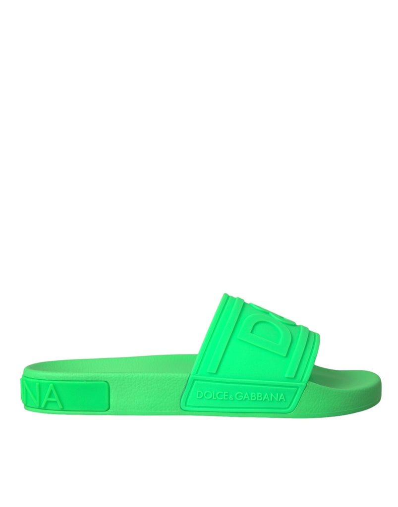 Dolce & Gabbana Green Leather Slides Sandals Beachwear Shoes - Beyzy Store - Dolce & Gabbana