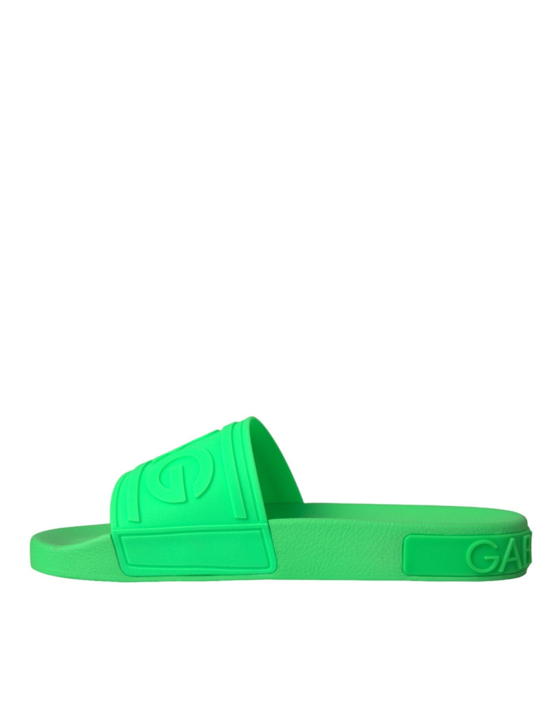 Dolce & Gabbana Green Leather Slides Sandals Beachwear Shoes - Beyzy Store - Dolce & Gabbana