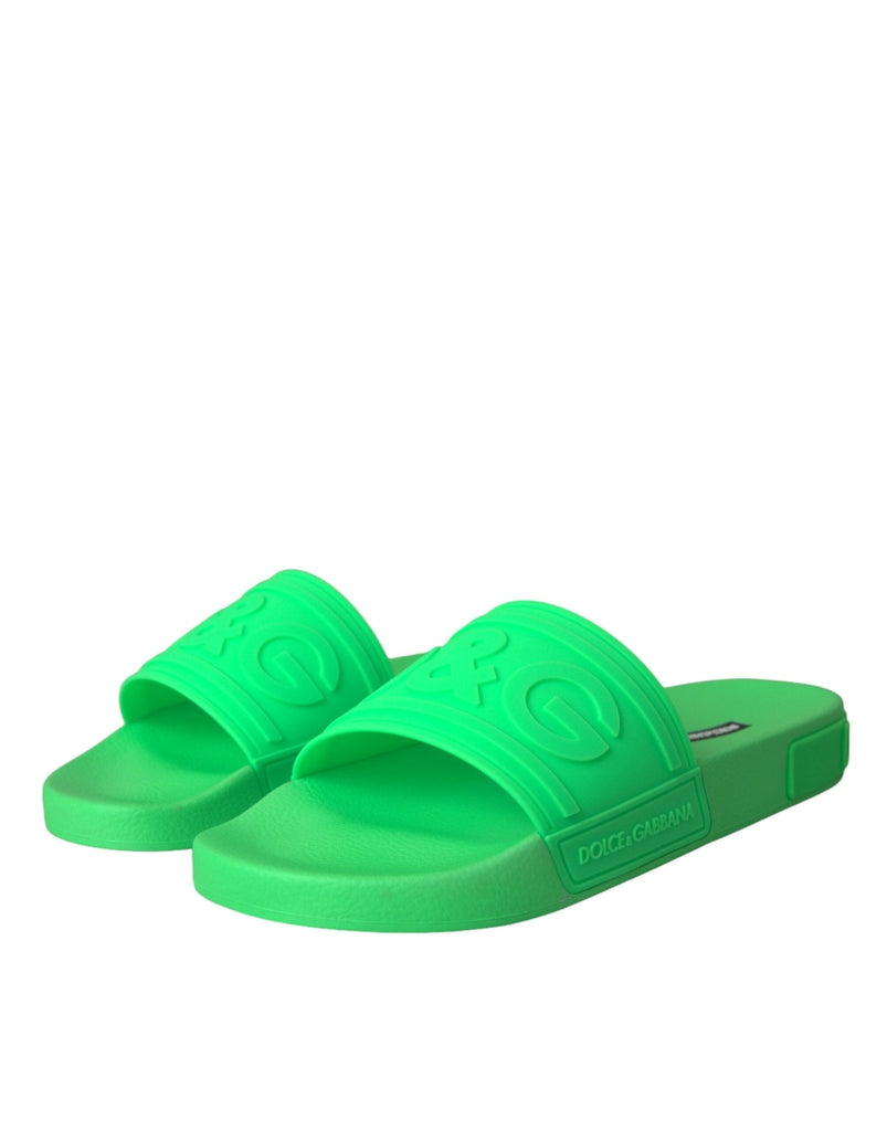 Dolce & Gabbana Green Leather Slides Sandals Beachwear Shoes - Beyzy Store - Dolce & Gabbana