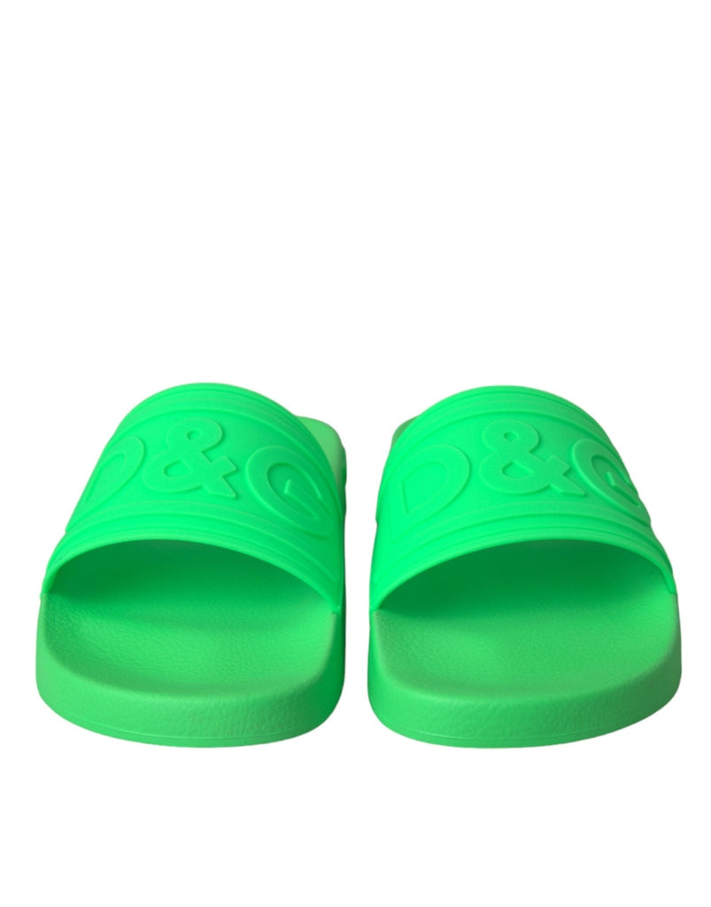 Dolce & Gabbana Green Leather Slides Sandals Beachwear Shoes - Beyzy Store - Dolce & Gabbana