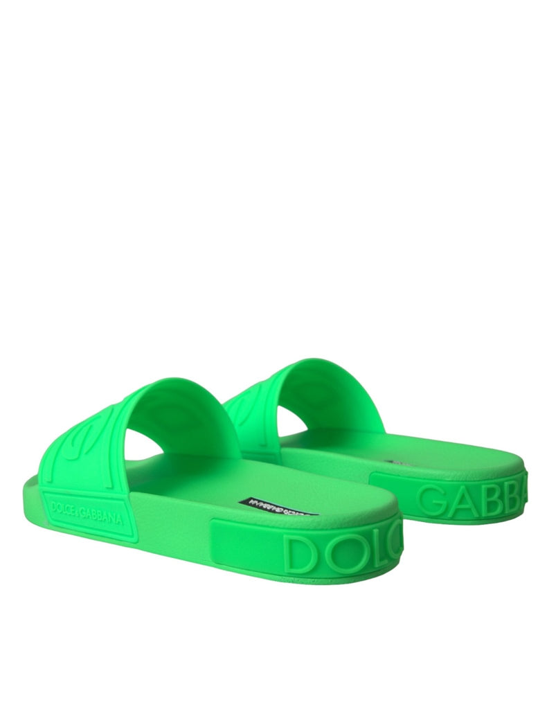 Dolce & Gabbana Green Leather Slides Sandals Beachwear Shoes - Beyzy Store - Dolce & Gabbana