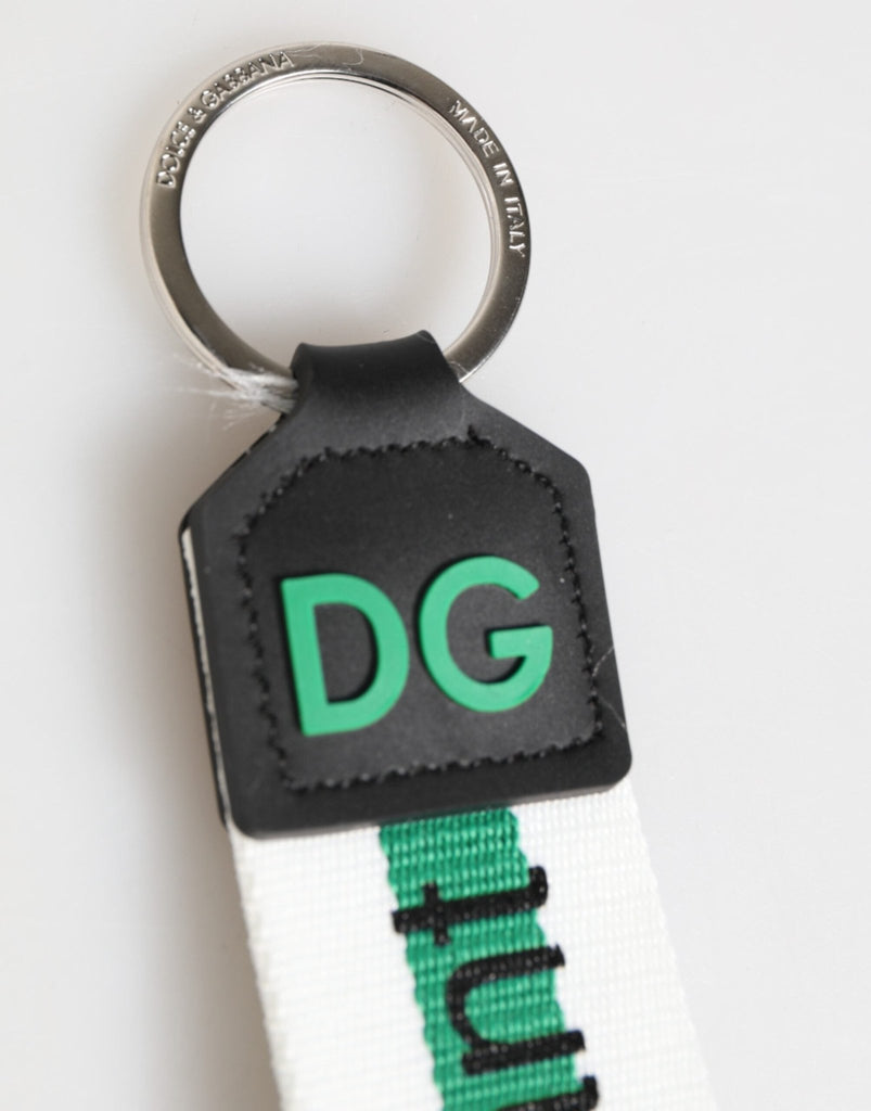 Dolce & Gabbana Green Logo Polyester Silver Brass Holder Keychain Keyring - Beyzy Store - Dolce & Gabbana