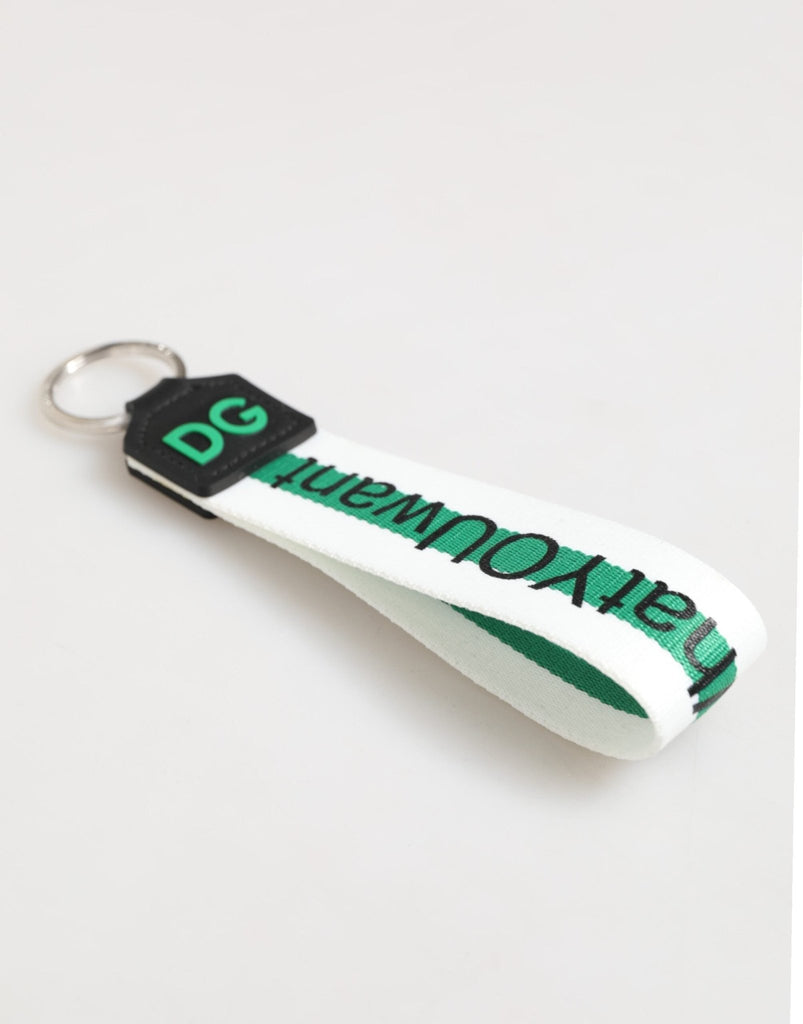 Dolce & Gabbana Green Logo Polyester Silver Brass Holder Keychain Keyring - Beyzy Store - Dolce & Gabbana