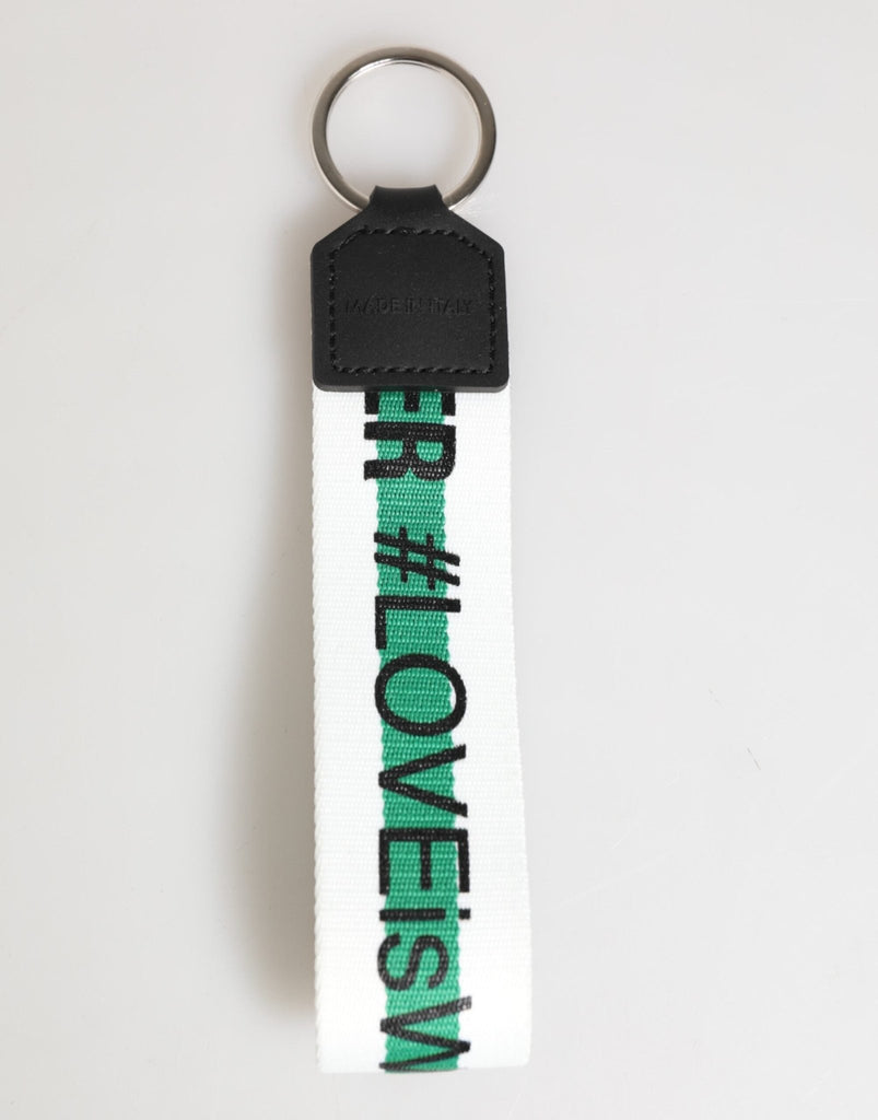 Dolce & Gabbana Green Logo Polyester Silver Brass Holder Keychain Keyring - Beyzy Store - Dolce & Gabbana