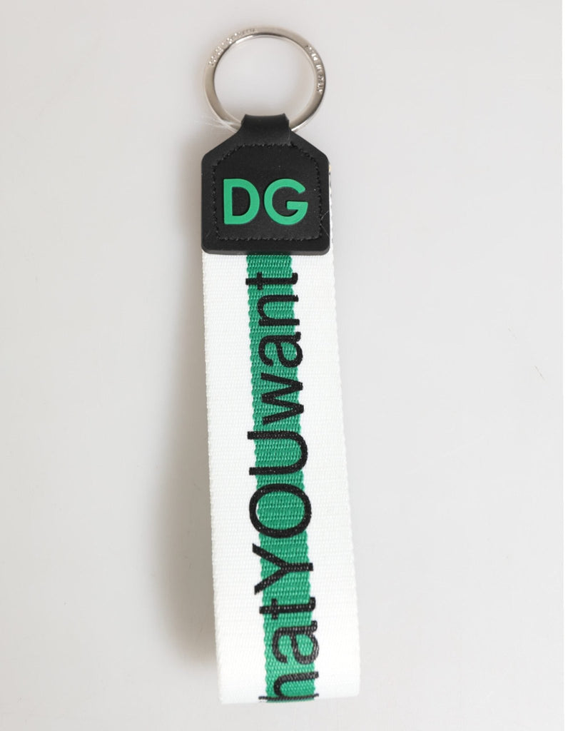 Dolce & Gabbana Green Logo Polyester Silver Brass Holder Keychain Keyring - Beyzy Store - Dolce & Gabbana
