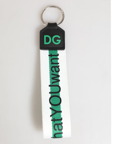 Dolce & Gabbana Green Logo Polyester Silver Brass Holder Keychain Keyring - Beyzy Store - Dolce & Gabbana