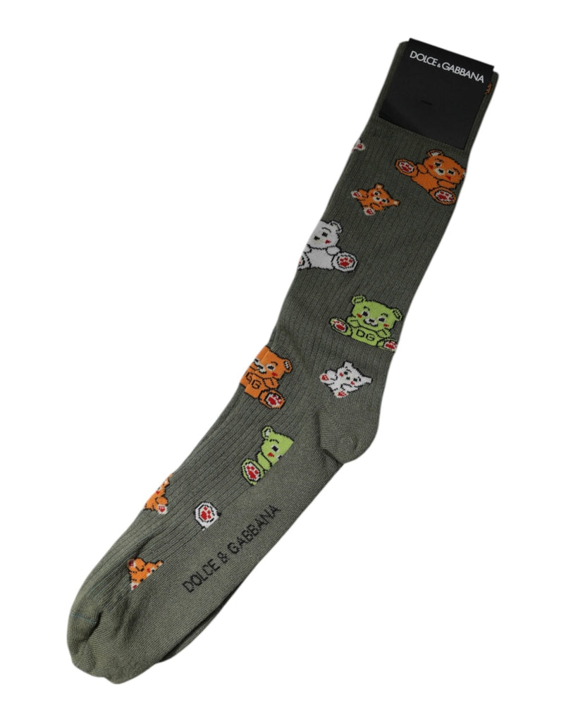 Dolce & Gabbana Green Nylon DG Bear Printed Mid Calf Socks - Beyzy Store - Dolce & Gabbana