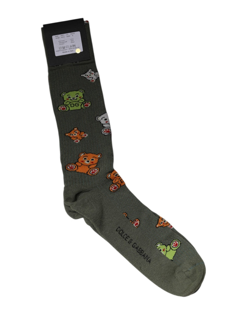Dolce & Gabbana Green Nylon DG Bear Printed Mid Calf Socks - Beyzy Store - Dolce & Gabbana