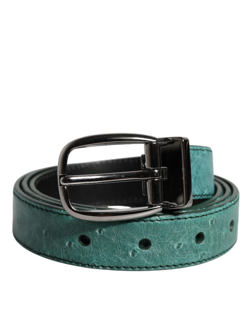 Dolce & Gabbana Green Ostrich Leather Silver Metal Buckle Belt - Beyzy Store - Dolce & Gabbana