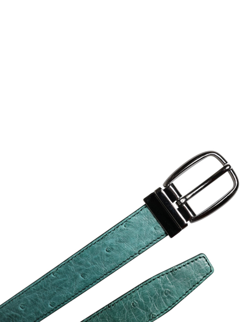 Dolce & Gabbana Green Ostrich Leather Silver Metal Buckle Belt - Beyzy Store - Dolce & Gabbana