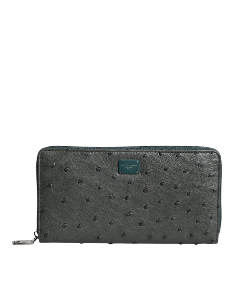 Dolce & Gabbana Green Ostrich Logo Plaque Zip Around Continental Wallet - Beyzy Store - Dolce & Gabbana