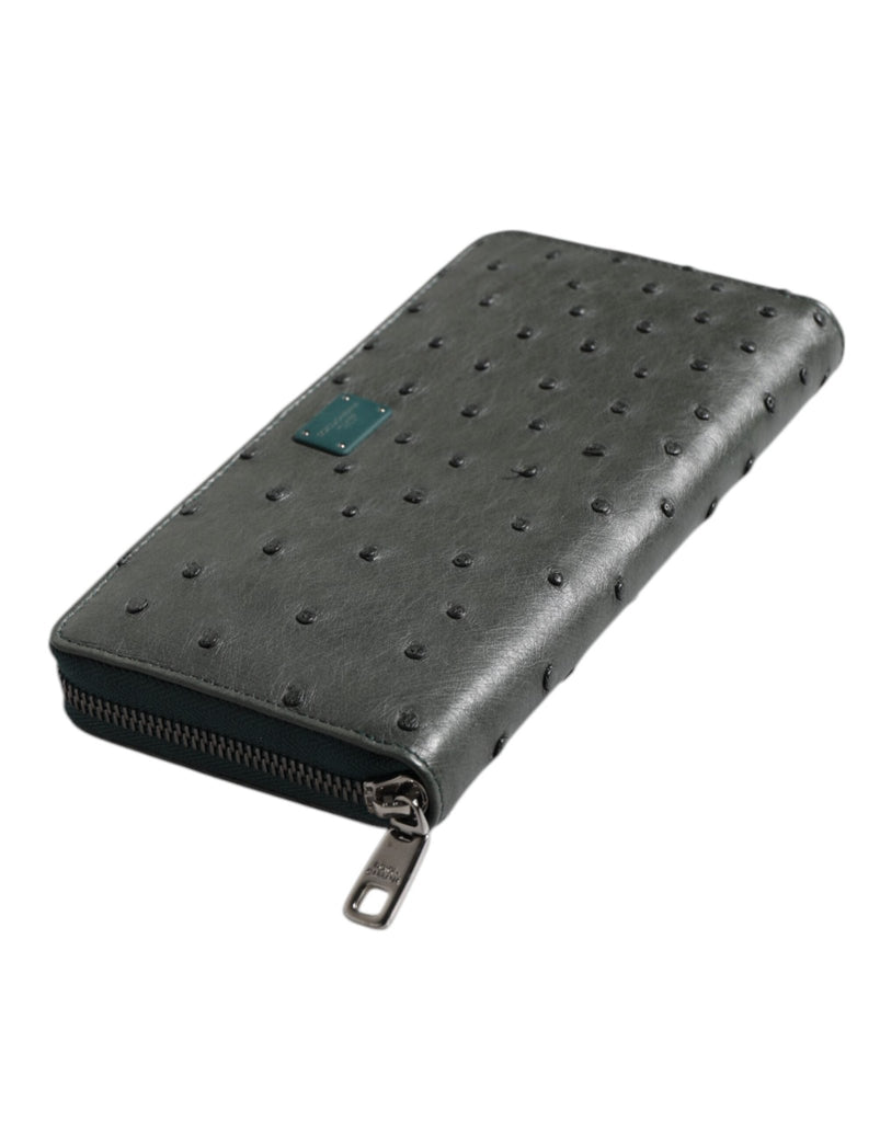 Dolce & Gabbana Green Ostrich Logo Plaque Zip Around Continental Wallet - Beyzy Store - Dolce & Gabbana