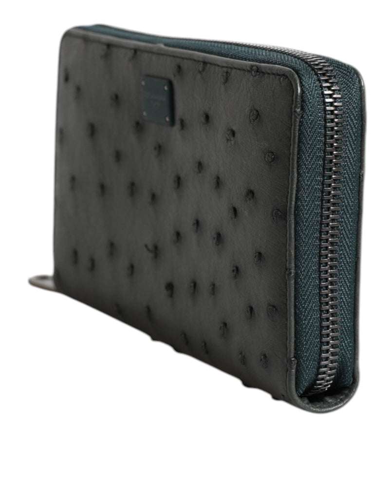 Dolce & Gabbana Green Ostrich Logo Plaque Zip Around Continental Wallet - Beyzy Store - Dolce & Gabbana