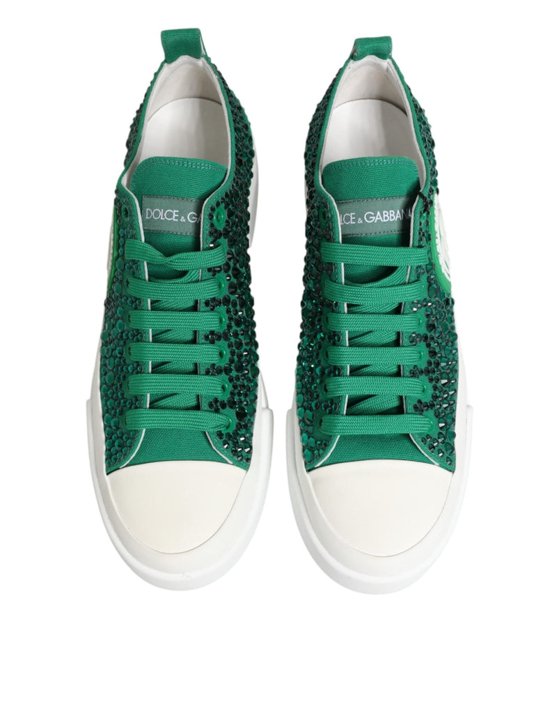 Dolce & Gabbana Green Portofino Crystal DG Logo Sneakers Shoes - Beyzy Store - Dolce & Gabbana