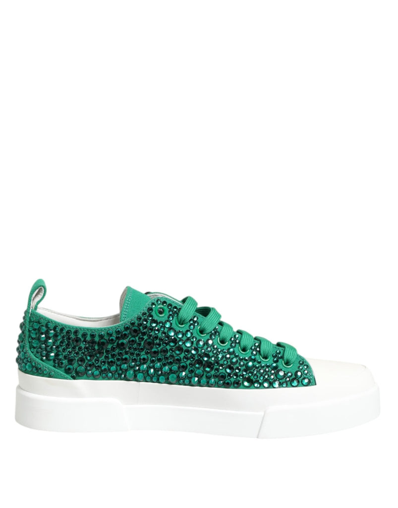 Dolce & Gabbana Green Portofino Crystal DG Logo Sneakers Shoes - Beyzy Store - Dolce & Gabbana