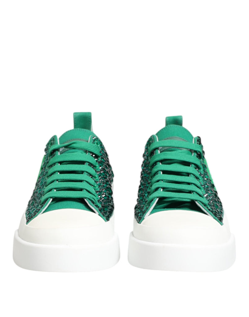 Dolce & Gabbana Green Portofino Crystal DG Logo Sneakers Shoes - Beyzy Store - Dolce & Gabbana