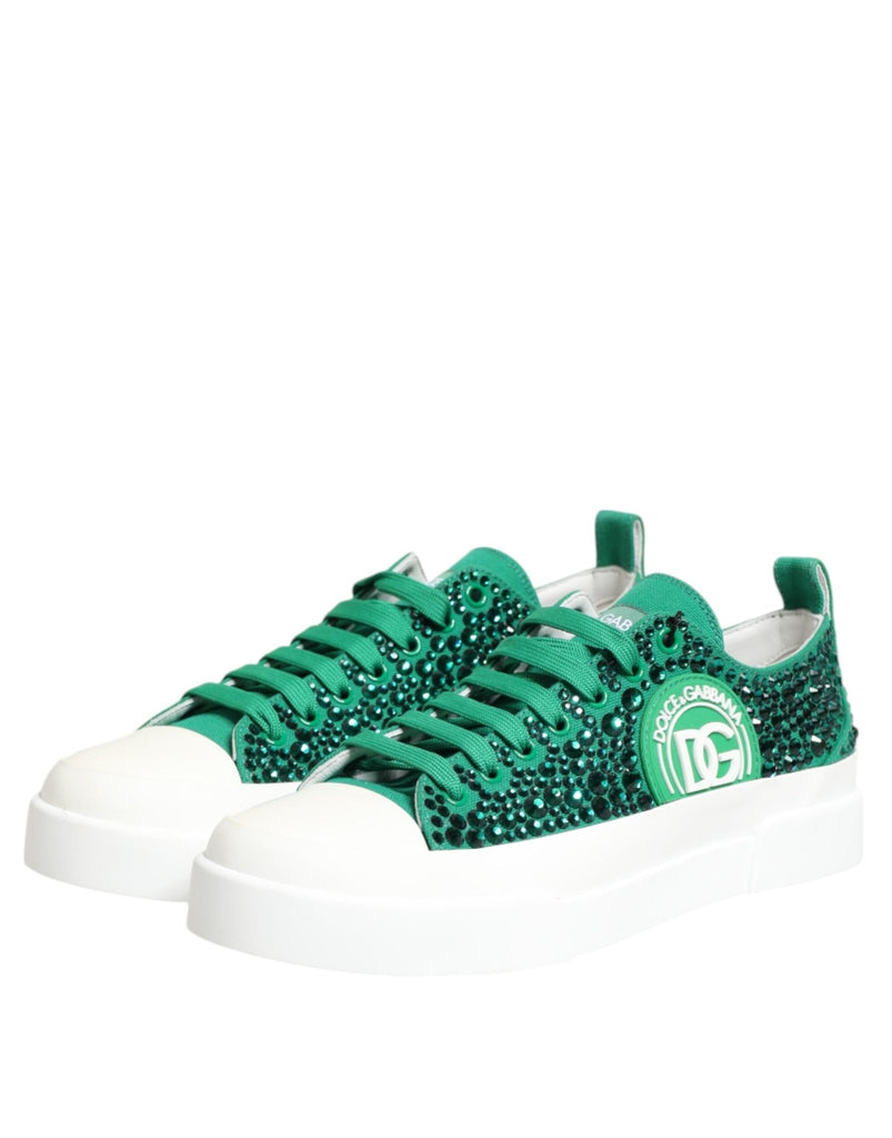 Dolce & Gabbana Green Portofino Crystal DG Logo Sneakers Shoes - Beyzy Store - Dolce & Gabbana