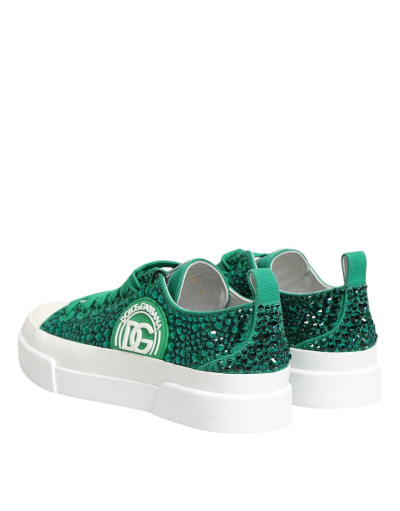 Dolce & Gabbana Green Portofino Crystal DG Logo Sneakers Shoes - Beyzy Store - Dolce & Gabbana
